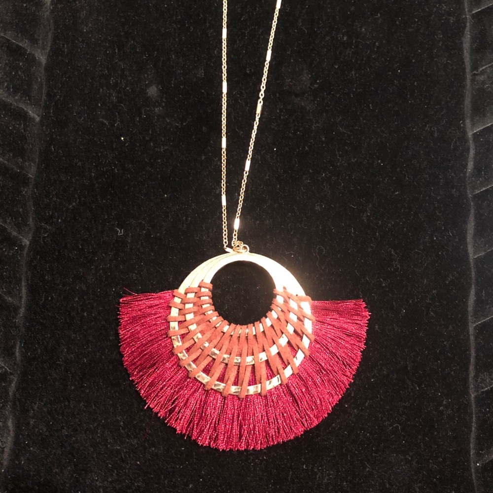 20” Statement Necklace Threaded Leather Pendant - image 1